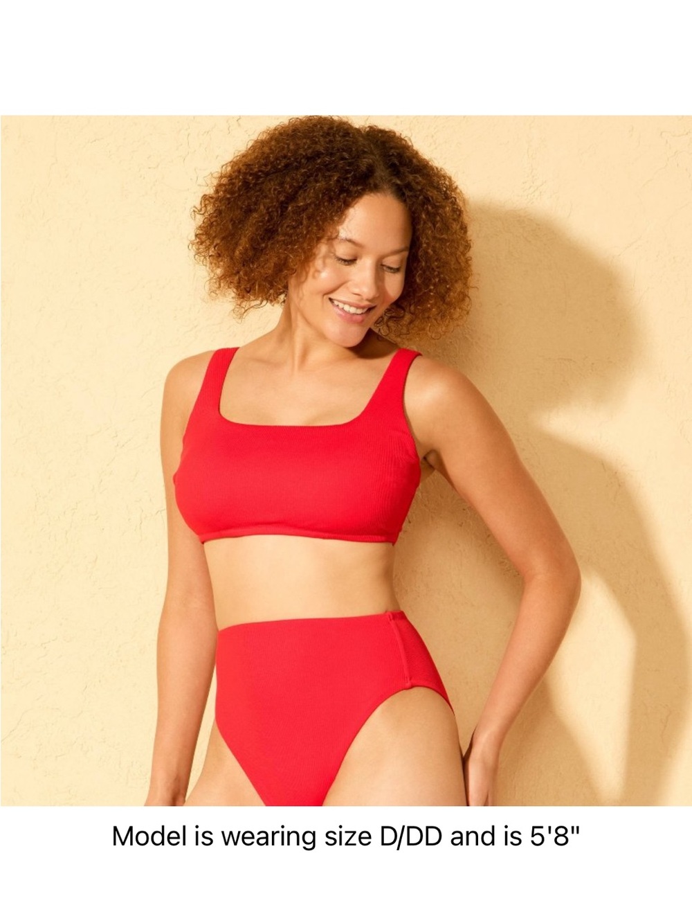 Shade & Shore Bright Red Square-Neck High-Waist Bikini M 8/10